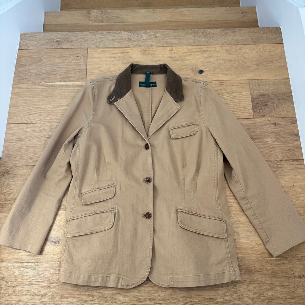 VTG 90's Lauren Ralph Lauren Tan Canvas Corduroy Chore Barn Coat Blazer Jacket - Picture 10 of 11